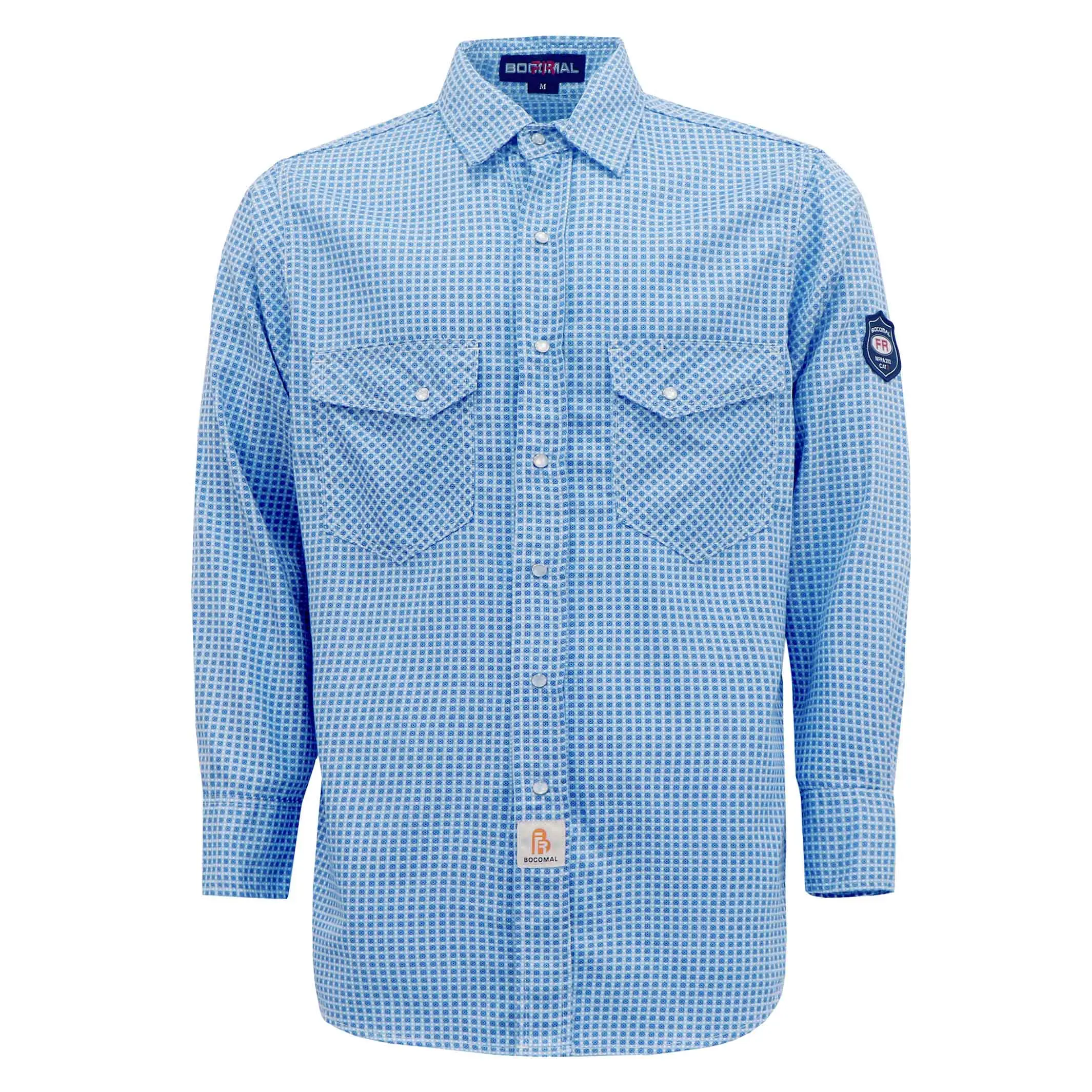 Men's 6.5 oz Cotton Printed Plaid Flash Top Garment, Menswear Workwear with Pearl Snap-0916, Long Sleeve