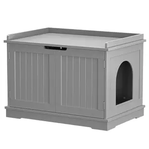 Segawe Enclosed Litter Box - MDF Frame Cat House with Double-Door Hidden Storage Cabinet, Gray,summerwins