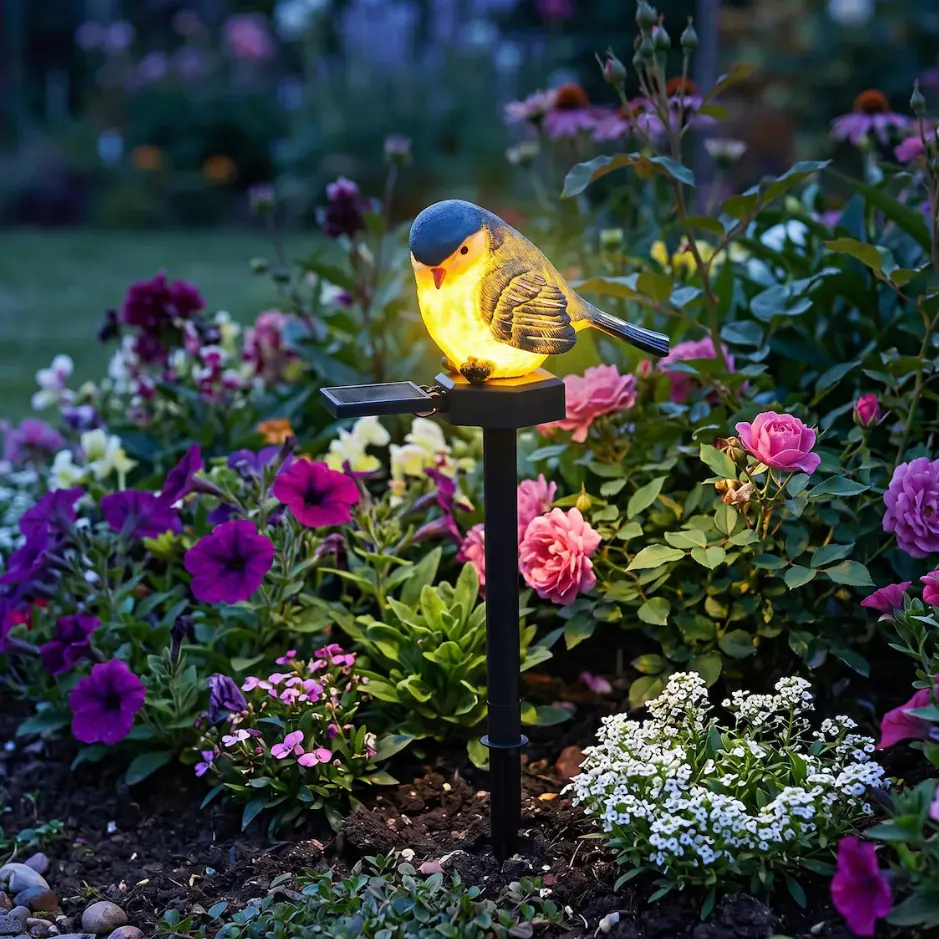 Solar Bird Garden Stake Light - Waterproof Resin Bluebird Figurine with Warm LED Glow, Solar-Powered Landscape Pathway Marker, Planter Flower Pot Accent, Patio Lawn Decor Gift for Home Improvement