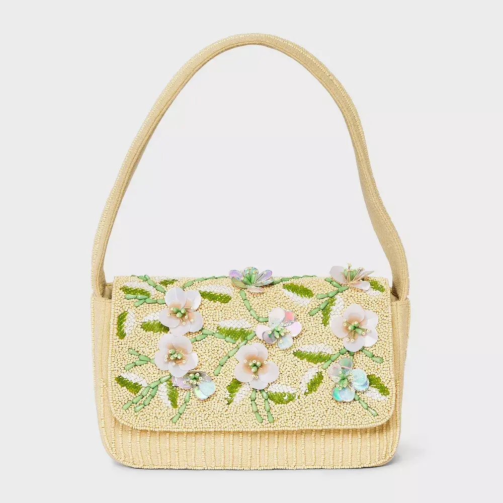 Floral Embellished Beaded Flap Shoulder Bag - A New Day
