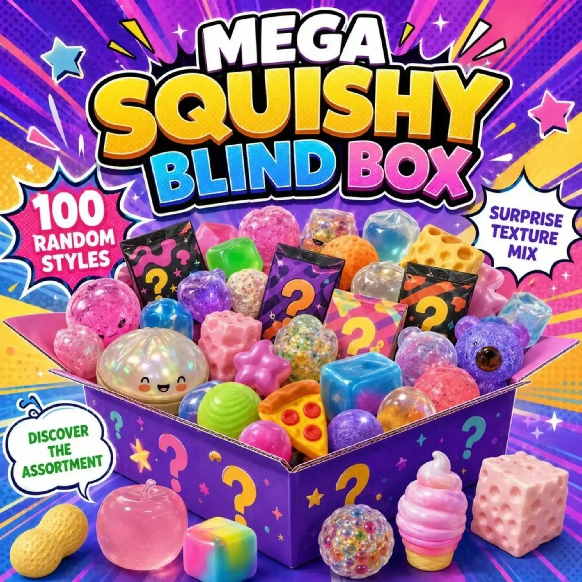 Over 100 sets of surprise gift boxes filled with soft toys, featuring various randomly styled squeezable dolls, suitable for party gifts or daily tabletop entertainment.