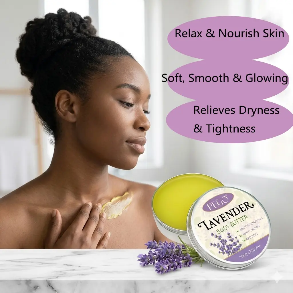 Lavender Body Butter Deep Nourishing Moisturizing Cream Rich in Lavender Extract Olive Fruit Oil Shea Butter Vitamin E Soothe Dry Skin Long-Lasting Hydration