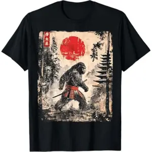short sleeve shirt  Samurai Bigfoot Japanese Vintage Graphic Ukiyo-e Art Funny T-Shirt