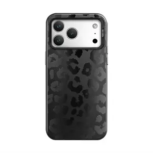 Chic Black-Gray Leopard Spots TPU Phone Case for iPhone 17 Air 16 Pro Max 15 14 Plus 13 12 11 XR XS - Shockproof Anti-Drop Durable Aesthetic Animal Design Protective Smartphone Casing Protection Cellphone Cover Screen Protector Cute Cat Bow Stylish Soft