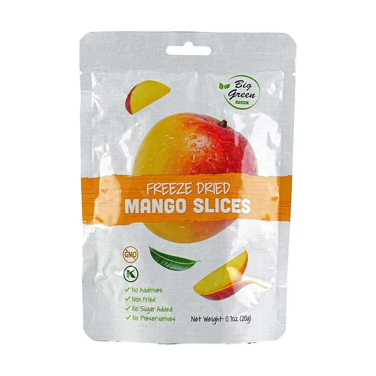 BIG GREEN Freeze Dried Mango - 100% Natural Fruit Snack, 0g Sugar, 0 Additives, 20g Bag - Healthy & Delicious Snack for Kids & Adults