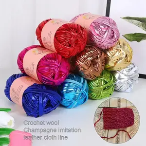 Magic Color Shiny Faux Leather Crochet Yarn - DIY Knitting Sewing Multi-Functional T-Shirt Yarn