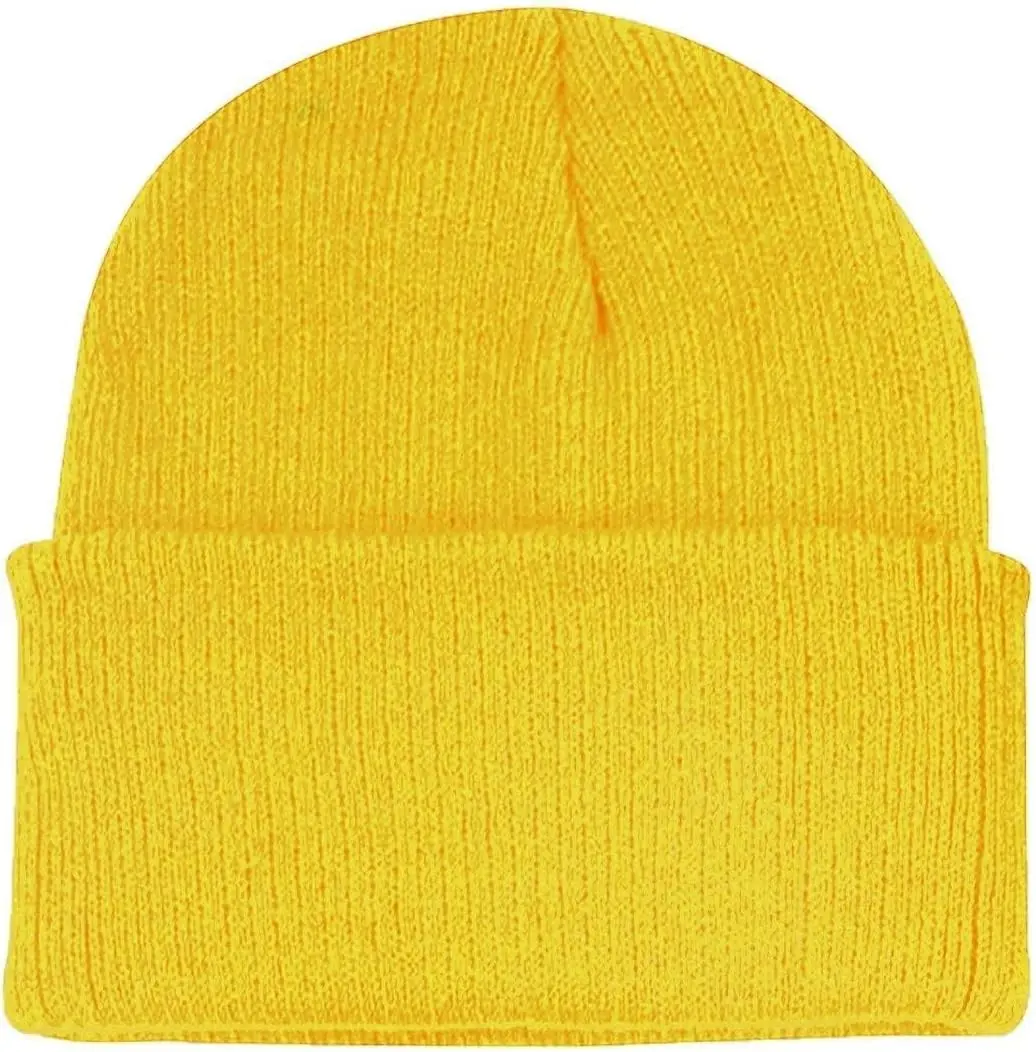 Kid's Winter Knit Beanie Hats Boys Girls Soft Cozy Baggy Slouchy Beanie Toddlers Youth Hip-hop Skull Cap 1 Pack Yellow One Size