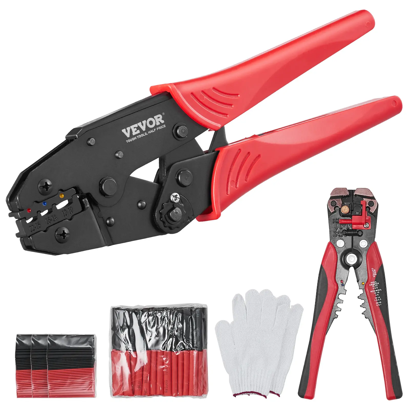 【Summerfinds】VEVOR Ratcheting Crimping Tool Set with Crimping JawsTerminal CrimperWire Stripper & 210pcs Heat Shrink Tubes for AWG22-10 Insulated Electrical ConnectorsLabor-Saving Pliers, Crimping Jaws, Work Tools