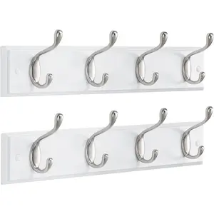 Coat Rack Wall Mount 2 Pack, Coat Hooks Hangers for Hanging Coats Hat, Wall Mounted Rack Hooks, 15.7" L x 2.8" W x 0.6" H, White