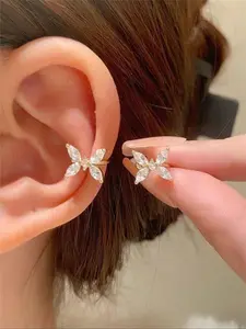 Women's Elegant Rhinestone Decorated Ear Cuff, Flat Pierced Jewelry, Gifts for Her, Exquisite Trendy Ear Cuff, 2025 New Style Fashionable Non Piercing Jewelry for Women for Daily & Party Decoration