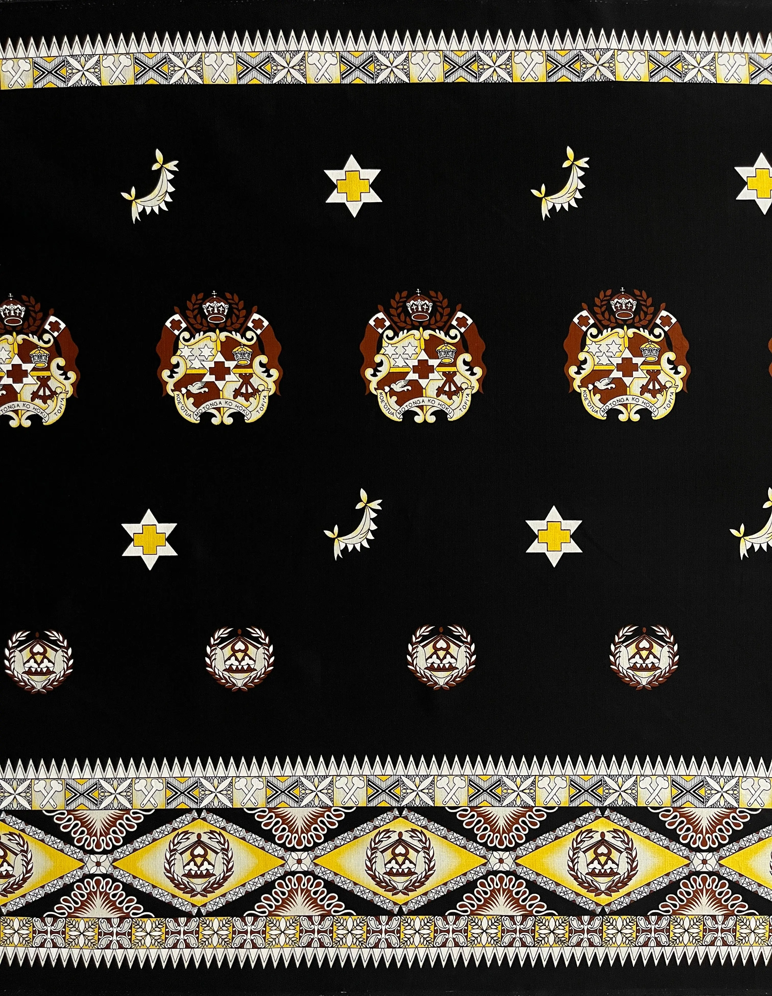Traditional Tongan Seal Motif Cotton Fabric - Double Border, Lightweight Barkcloth, 1yd (36in x 45in) Upholstery & Sewing Fabric for Quilting, Soft Furnishings, Cultural Fabric