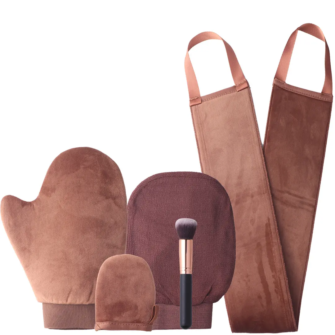 Self Tanning Mitt Applicator Kit 5 Pack with Back Applicator, Face Mitt, Exfoliating Mitt & Brush