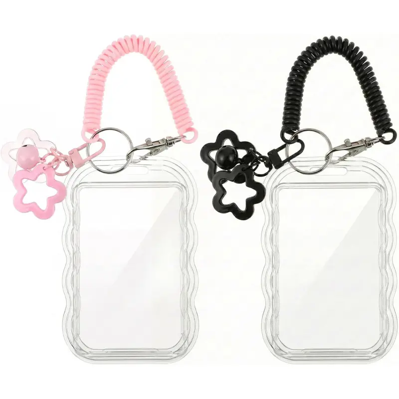 2 Pcs Photocard Holder Keychain, Transparent Photocard Holder Keychain Protective Card Protector Sleeve with Wave Design Transparent Pc Holders Photocards Holders, Id Badge Holder, Plastic Id Badge Holder, Clear Id Badge Holder