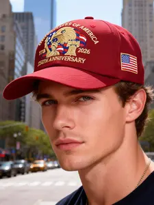 Men's Baseball Cap, Vintage Usa 250th Anniversary Embroidered Dad Hat, Adjustable Street Style, Unisex Patriotic Hat for Independence Day