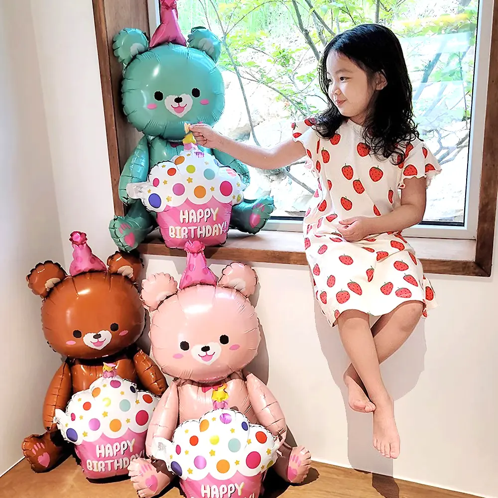 Large Birthday Cake Balloons Cartoon Bear Aluminum Film Balloons Kids Toys Birthday Party Decoration Props Globos  Birthday