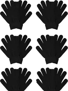 6 Pairs Winter Magic Gloves for Women Men Acrylic Fiber Cotton Knit Black Thermal Warm Stretchy Mittens for Running Driving Hiking Cold Weather