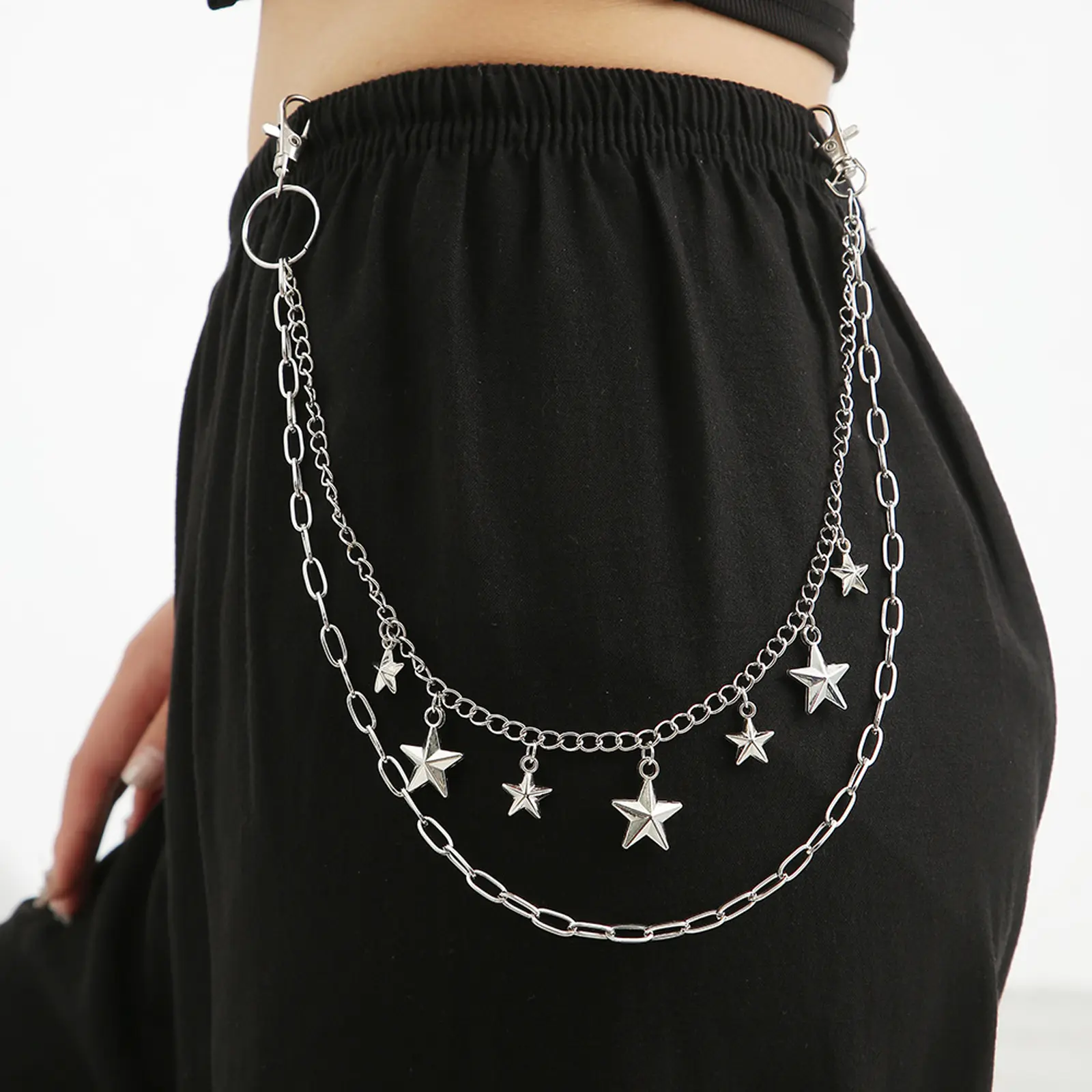 Star double-layer trouser chain Silver jeans decorative metal trouser chain Star double-layer trouser chain Silver jeans decorative metal trouser chain