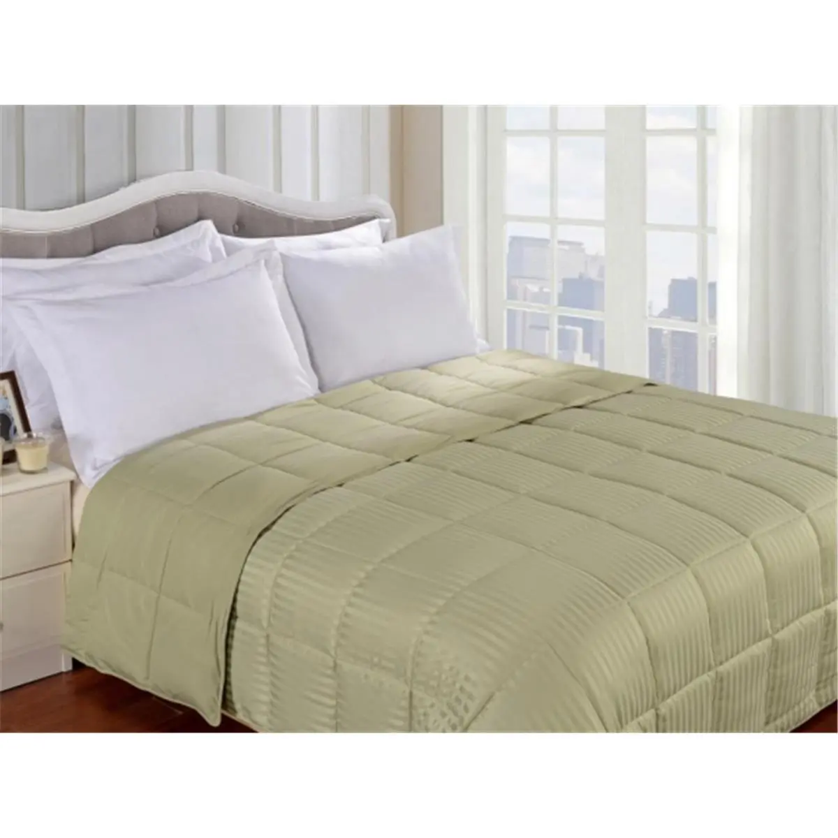 212 MAIN Reversible King-Size Sage Down Puffy Blanket - Soft Warm Throw, Puffy Texture, All-Season Hypoallergenic Down Alternative, Solid Stripe Design for Enhanced Sleep Warmth