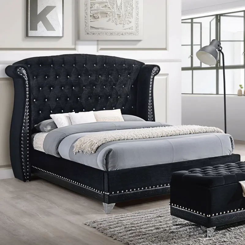 【Bellemave】（3 packages）Tamsin Black Upholstered EasternQueen/ King Wingback Bed On-Site