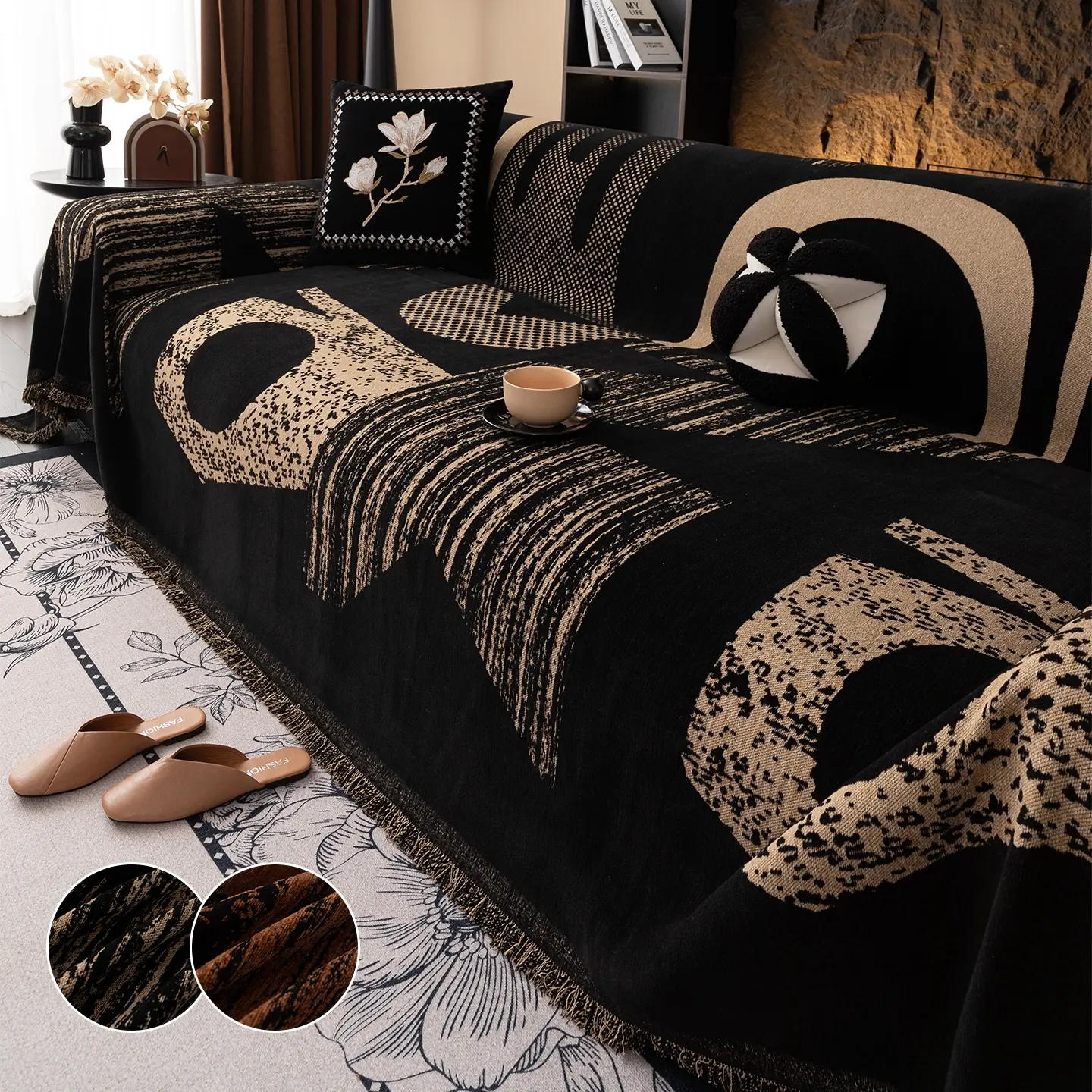 Geometric Pattern Sofa Blanket, Chenille Jacquard Anti-Cat Scratch, All-Season Universal Sofa Cover, Non-Slip Washable Couch Sheet