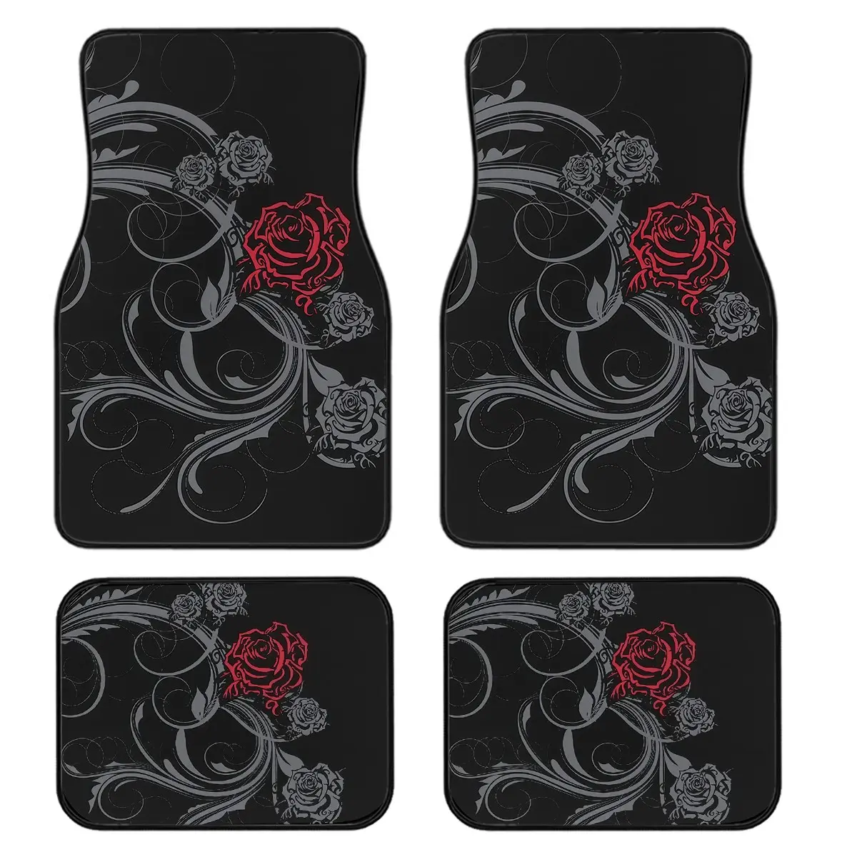 4-Piece Gothic Rose Car Floor Mat Set, Universal Fit, Crystal Velvet, Full Coverage, for Sedan, Truck, Suv, Car Interior Accessories, Truck Floor Mats, Car Accessory