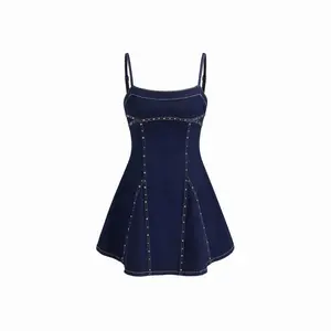 Cider High Stretch Denim Rivet Detail Zipper Mini Dress