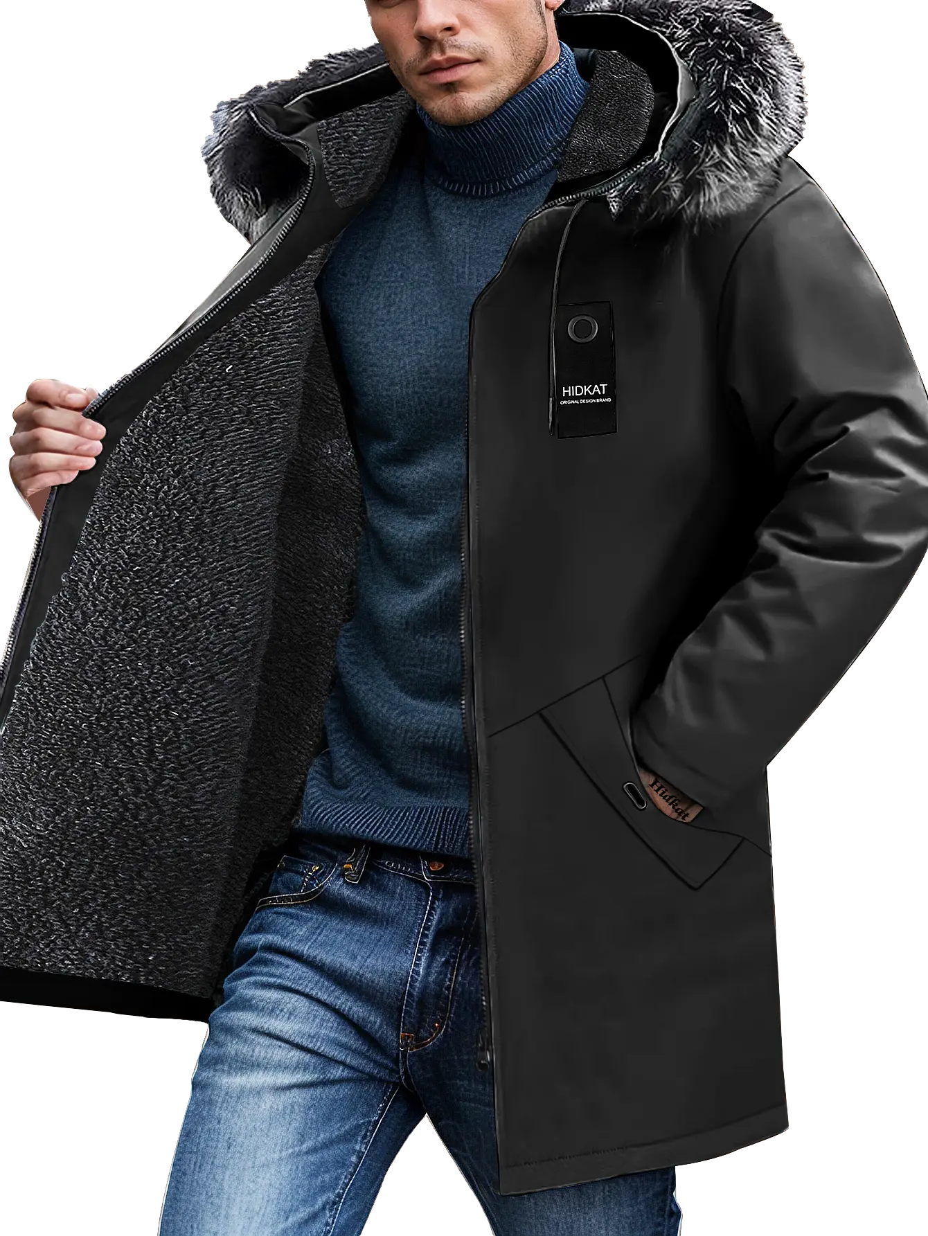 Men's 2-Piece Winter Parka Set - Fleece-Lined Hooded Jacket with Faux Fur Decoration, Mid-Length Windproof Warm Outerwear for Cold Weather