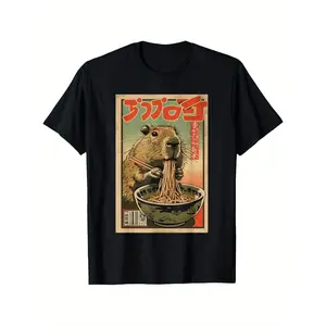 Capybara Ramen T-Shirt - Vintage Japanese Style Graphic Tee T-Shirt, Suitable for Mens & Womens Outdoor T-Shirt