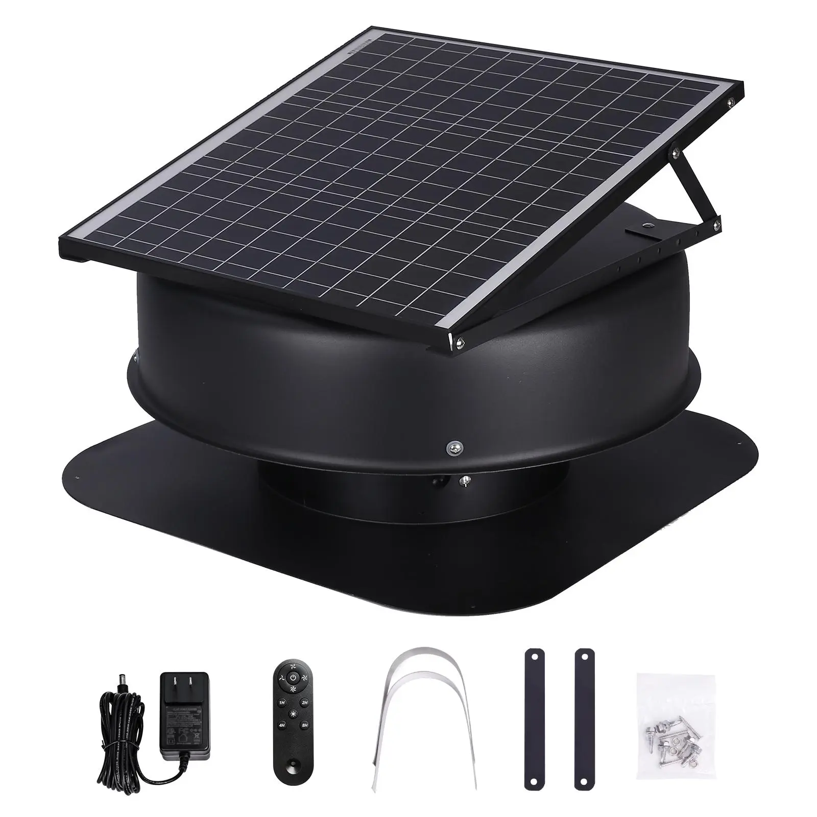 【summerfinds】VEVOR Solar Attic Fan, , 40 W, 1230 CFM Large Air Flow Solar Roof Vent Fan, Low Noise and Weatherproof with 110V Smart Adapter, Ideal for Home, Greenhouse, Garage, Shop, RV, FCC Listed, Ventilation Fan, Remote-Enabled Ceiling Fa