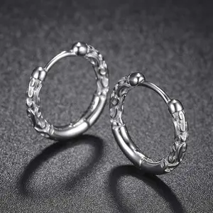 Textured Detail Silver Hoop Elegant Earrings - 1 Pair, Lightweight, Artificial Gemstone Jewelry, Ideal for Daily Wear & Matching
