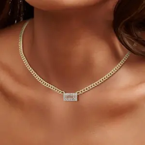 MEIITRUE 14K Gold Plated Zirconia Pendant Necklace for Women, Cuban Link Choker Necklace, Trendy All-match Jewelry summerwins
