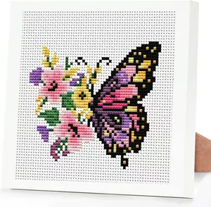 Cross Stitch Kits for Adults Beginners,Butterfly Flower Stamped Cross Stitch Kits with Framed,Embroidery Kit for Beginners,Partial 11CT Cross-Stitch Arts and Crafts for Adults 7x7inch