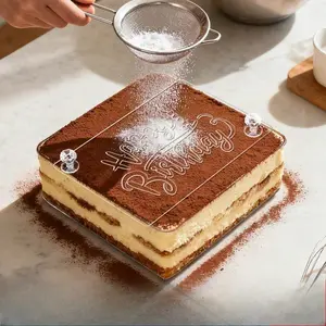 Acrylic Tiramisu Stencil - Birthday Cake Decorating Mold, Transparent Powder Sugar Sieve Template for Desserts, Cookies, Birthday Party Baking Tool, Pastry Decorating Tools, Baking Supplies, Cake Decoration Supplies