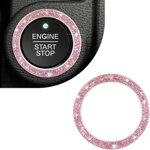 Bling Engine Start Ring Decal,  Double Rhinestone Push to Start Button Decorative Cover, Sparkling Auto Key  & Knob Ring for Women Girls,  Accessories ()