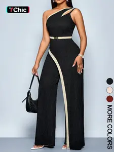 Women's Asymmetrical Jumpsuit, One Shoulder Cut Out Wide Leg Pants, Solid, Chic, Fit, Stylish and Comfortable, Perfect for Casual Wear