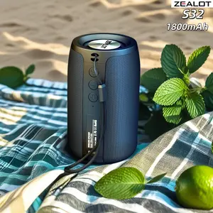 ZEALOT S32 Portable Bluetooth Speaker, 8W Output, 1800mAh Battery, IPX5 Waterproof, Stereo Pairing, AUX, TF Card, USB, Bass Boost, Ideal for Home & Outdoor, Gift for Men & Kids - Black