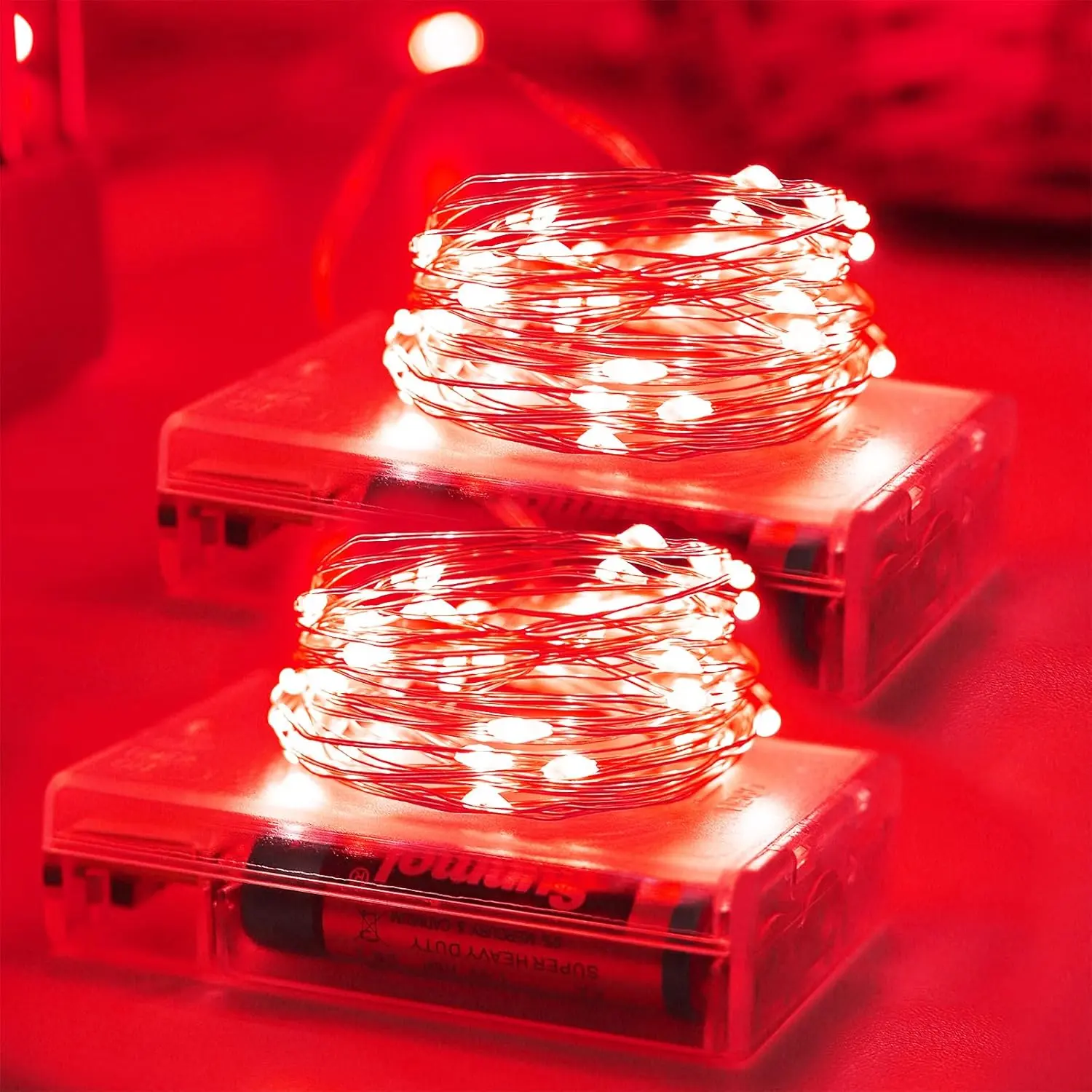 Red Fairy String Lights with Mason Jar Boxes, 2-Pack 33FT 100 LED Battery-Operated with Timer, Waterproof Firefly Lights for Christmas DIY Party Decorations, Decorated Decorative Lights, Lighted Decorative Lights