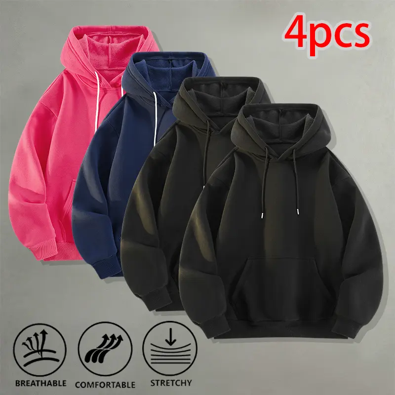 Multi-Pack Plain Hooded Sweatshirt, Loose Fit, Long Sleeve, Breathable, for Everyday Wear, for Teenagers, Men, and Women