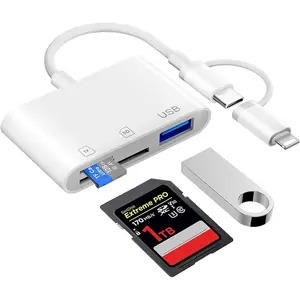 SD Card Reader for  iPad , USB C and Lightning Dual Interface Memory Card Reader, Digital Camera Adapter to  SD Card Viewer with SD/ SD/USB-A 3 Slot, No App Plug and Play