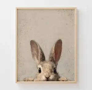 Peeking Rabbit Cottagecore Easter Print Wall Art, Cozy Rustic Bunny Wall Decor Unframed