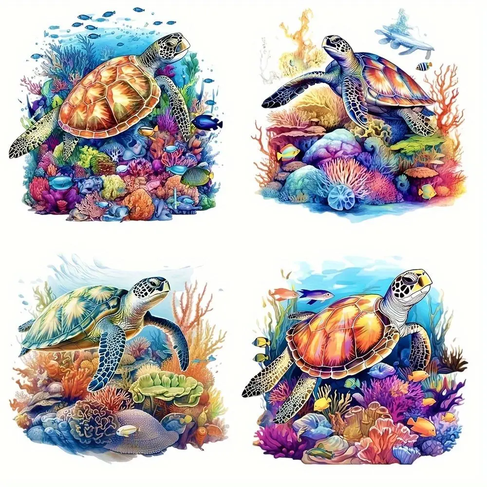 Turtle & Letter Pattern Heat Transfer Sticker, 6 Counts/set Washable Vinyl Iron-on Patch, DIY Clothing Decoration Craft for T-shirt, Hoodie & Sweatshirt, DIY Material, DIY Products