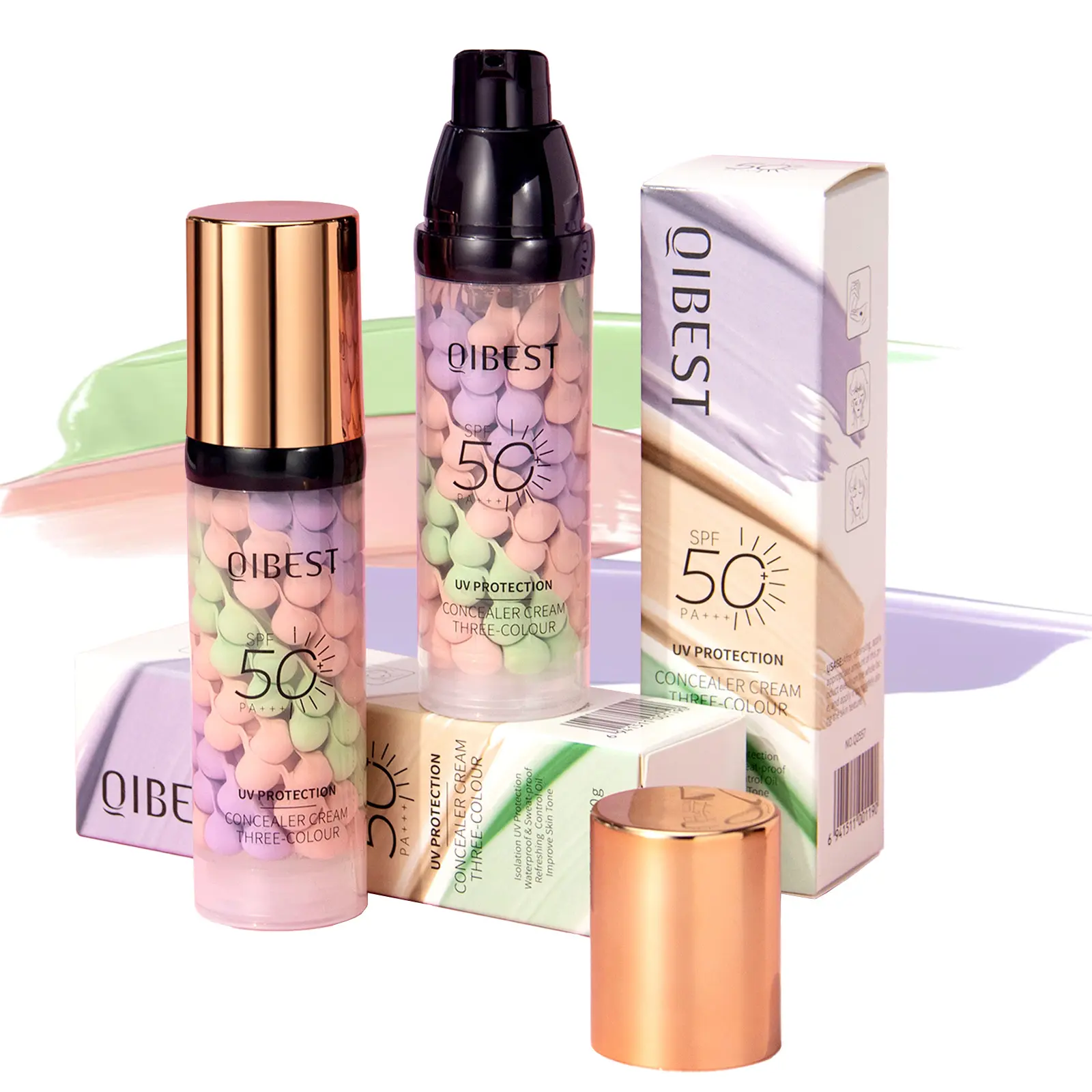 3-in-1 Color Correcting Facial Serum,Moisturizing Primer, , SPF 50 PA++ +Brightening Primer for Even Skin Tone, OilControl & Refreshing, Purple, Pink & GreenTones