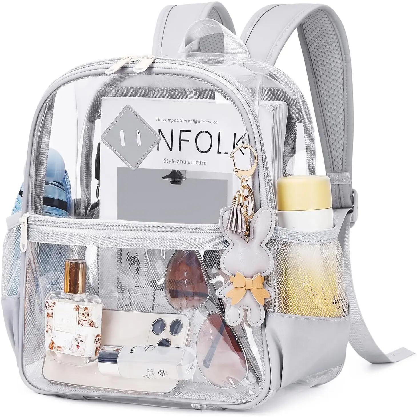 Clear Backpack for Stadium Events Approved 12x6x12, Thick TPU Mini Clear Bag with Front Pocket for Concert  Events Work Travel, Grey
