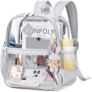 Clear Backpack for Stadium Events Approved 12x6x12, Thick TPU Mini Clear Bag with Front Pocket for Concert  Events Work Travel, Grey