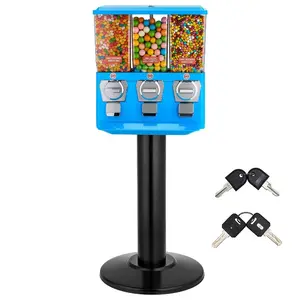 VEVOR Candy Vending Machine, Triple Compartment Candy Vending Machine with Stand, Gumball Candies Vendings Machines with Built-In Cash Box, Detachable, Vintage Candies Dispenser for Shops, Arcades