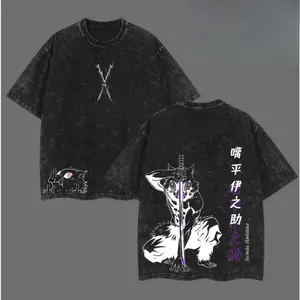Retro Vintage Inosuke Hashibira - Demon Slayer Anime Double Printed Vintage Washed Tee Unisex Oversize Anime Manga Washed Heavyweight Cotton T-shirt, Gift For Anime Fan, Anime Lover Unisex 100% Cotton T-shirt