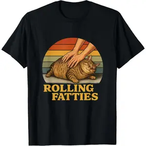 100% Cotton Cat Rolling Fatties Funny Cat T-Shirt