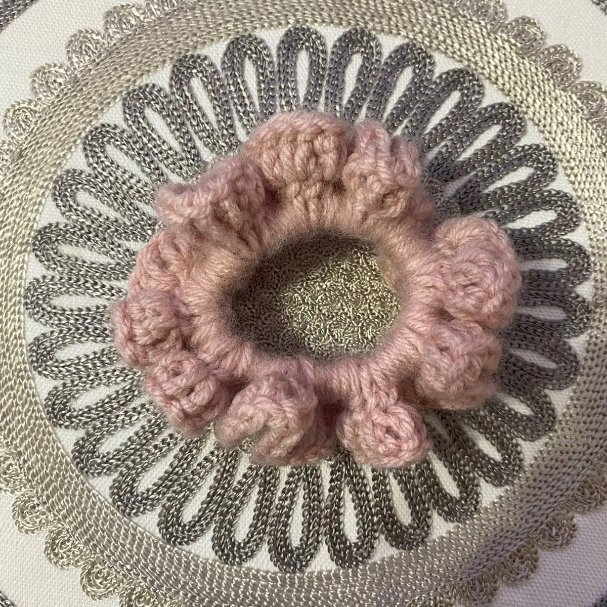 Pink Crochet Scrunchie, acrylic yarn