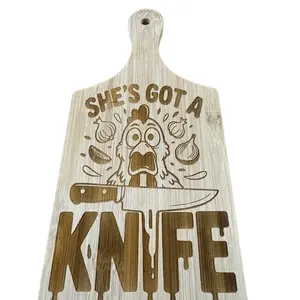 She’s got a knife funny kitchen decor cutting board bamboo mini charcuterie board ships quick thanksgiving
