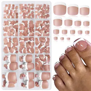 300pc French Tips Press on Toenails Women Fake Toes Nail Tips, Brown Glue on Toe Nails Press ons Fake Toenail Soft Gel False Toe Nail Feet Artificial Toe Fake Nail Tip for Acrylic Toenail Extension